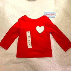 Red, long sleeve, baby shirt with sparkly white heart size 12m.